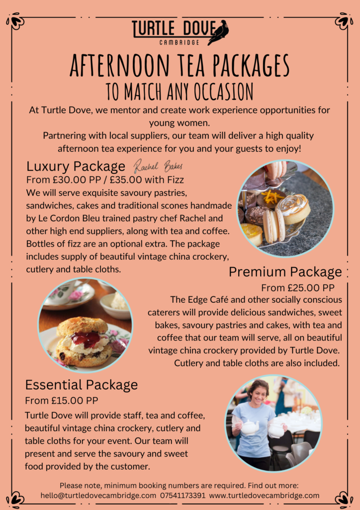 Turtle Dove afternoon tea packages Turtle Dove Cambridge